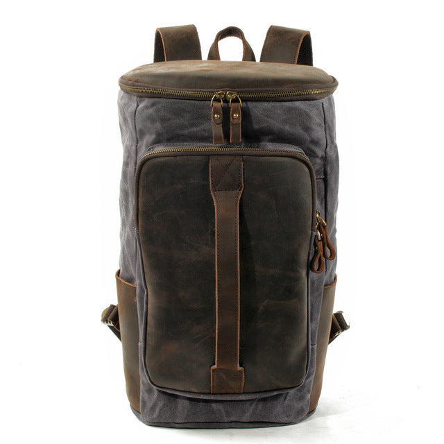 Retro Cylindrical Travel Laptop Communting Canvas Backpack Bag - Light Grey - backpack - //