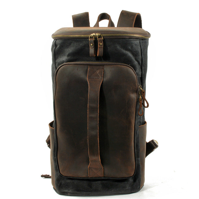 Retro Cylindrical Travel Laptop Communting Canvas Backpack Bag - Black - backpack - //