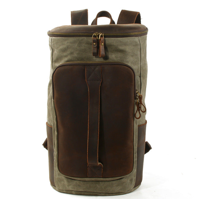 Retro Cylindrical Travel Laptop Communting Canvas Backpack Bag - Army Green - backpack - //