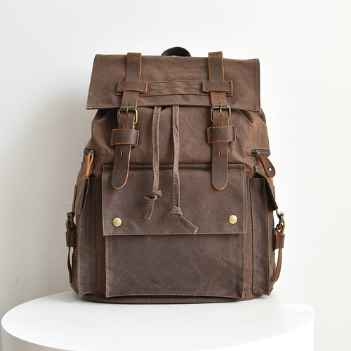 Waxed Laptop 15 6 inches Canvas Travel Backpack Rucksack Bag - Dark Brown / 34cm X 16cm X 43cm - backpack - //