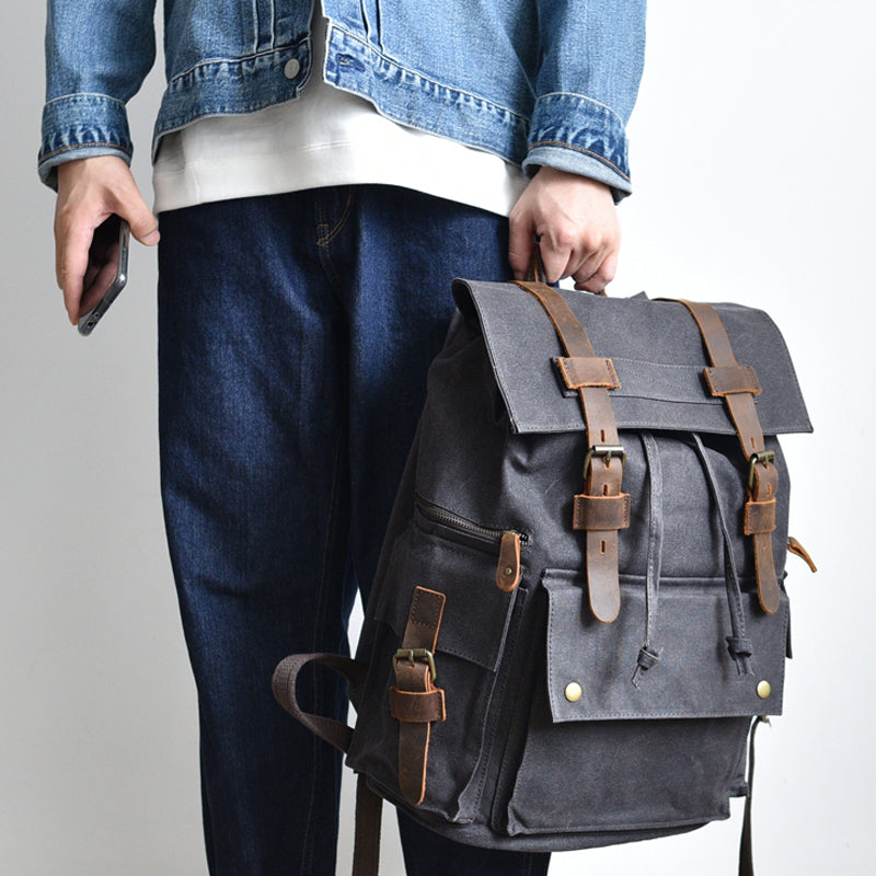 Waxed Laptop 15 6 inches Canvas Travel Backpack Rucksack Bag - backpack - //