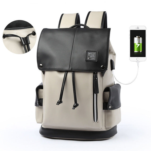 Leather Laptop Waterproof Travel Quality Backpack Bag - white Drawstring - Backpack - //