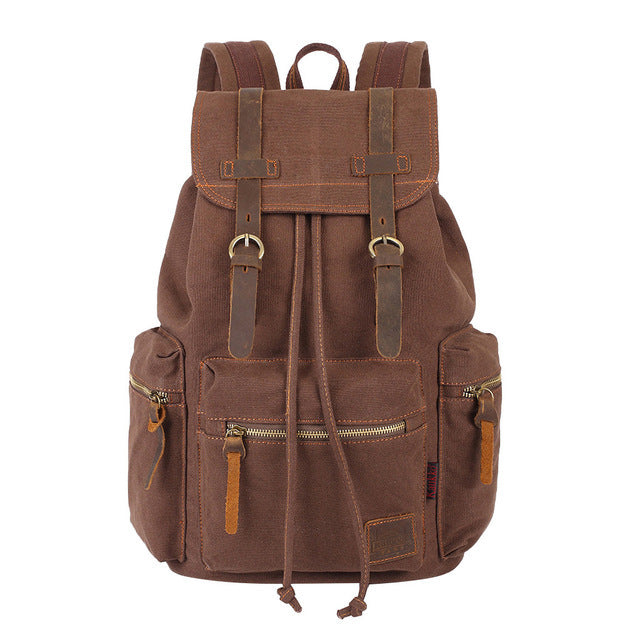 Vintage Canvas Travel Backpack With Wallet Set - coffee - Backpack - //