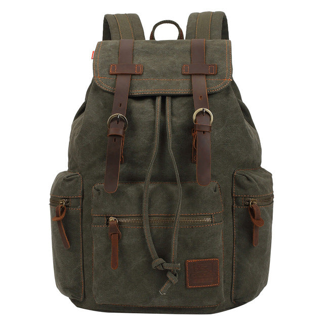 Vintage Canvas Travel Backpack With Wallet Set - army green - Backpack - //