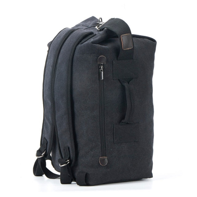 Large Capacity Duffel Rucksack + Backpack Canvas Bucket Shoulder Bag - New style Black / Big 30x55x20cm - Duffel Bag - //