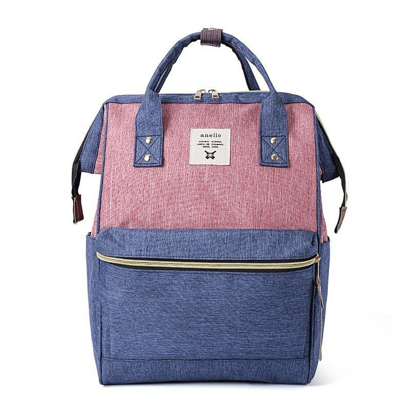 Contrast Color Women's Bag Double Shoulder Multifunctional Bag - Pink With Blue - Backpack - //