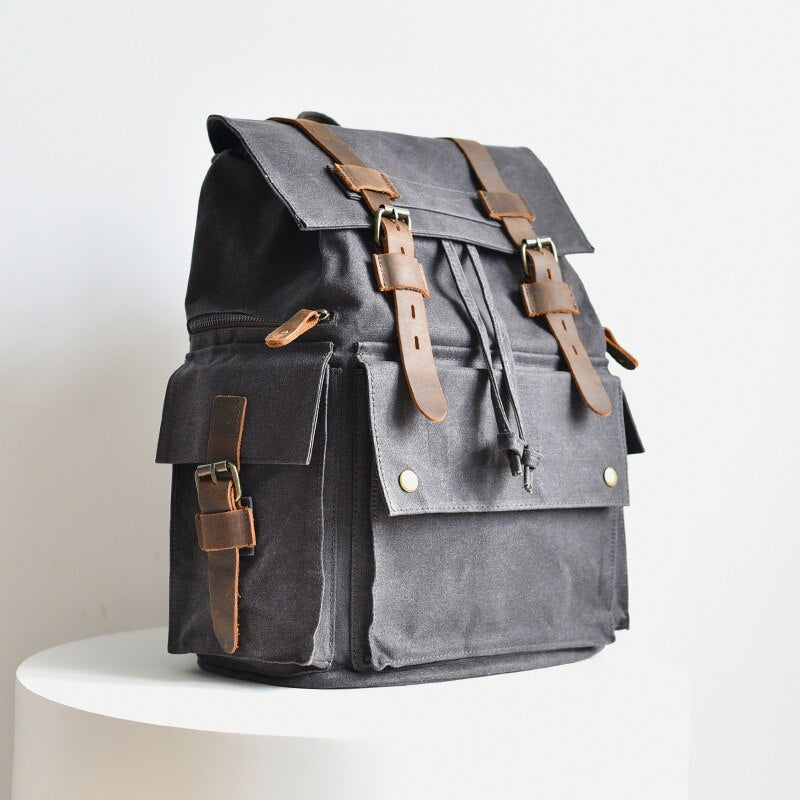 Waxed Laptop 15 6 inches Canvas Travel Backpack Rucksack Bag - backpack - //