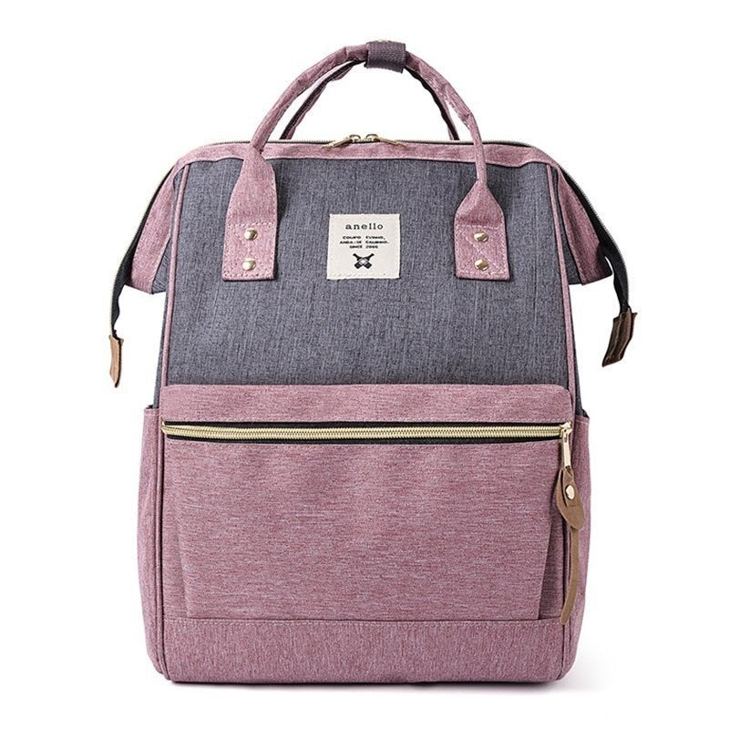 Contrast Color Women's Bag Double Shoulder Multifunctional Bag - Pink With Gray - Backpack - //