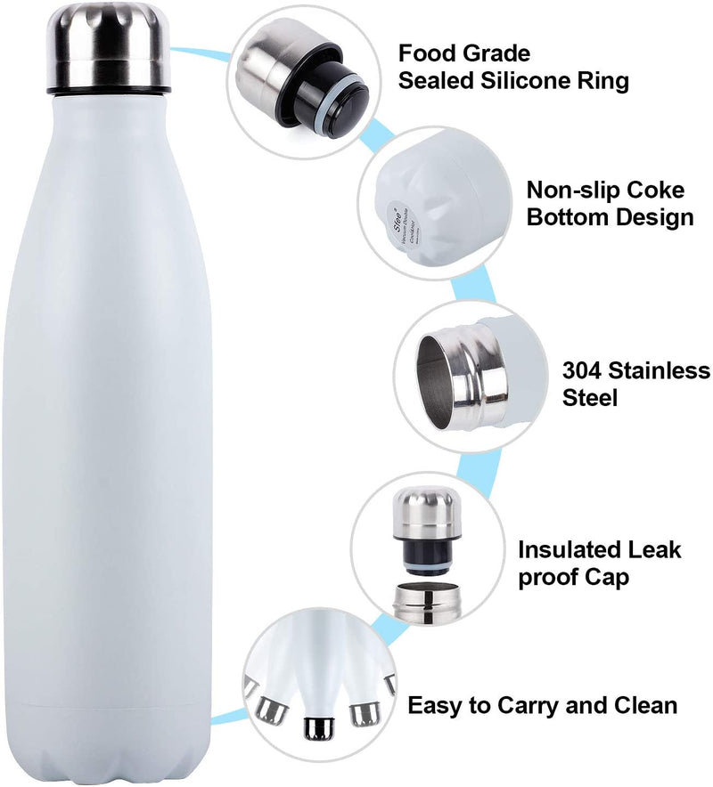 H+H 500ml Insulated Water Bottle BPA Free, Leak-Proof in White - Bottle - Hunter + Hudson