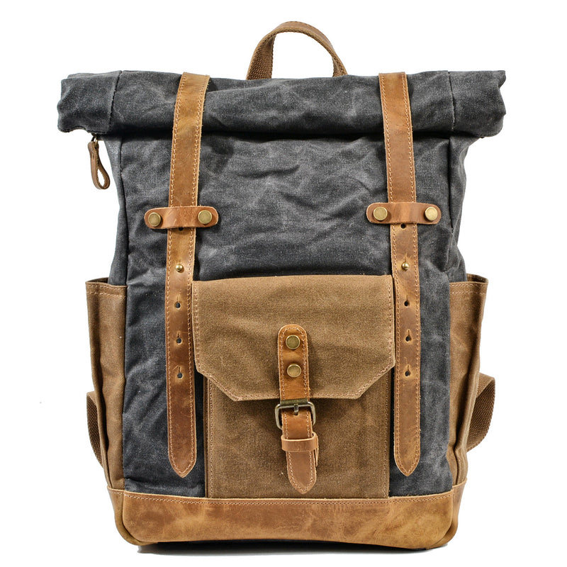 Vintage Waxed Canvas Cotton Leather Backpack With Laptop Storage Travel Bag - Backpack - //