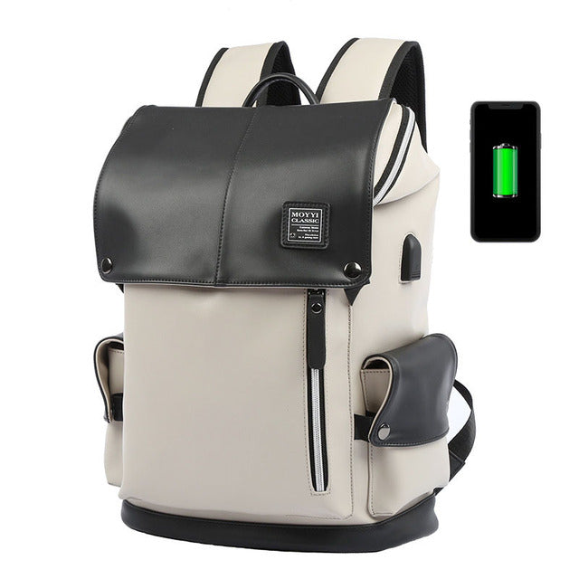 Leather Laptop Waterproof Travel Quality Backpack Bag - white zipper - Backpack - //