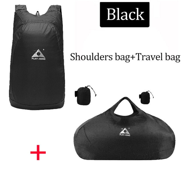 Foldable Pocket Backpack / Travel Bag 20L - Black 2PCS - Folding Backpack - //