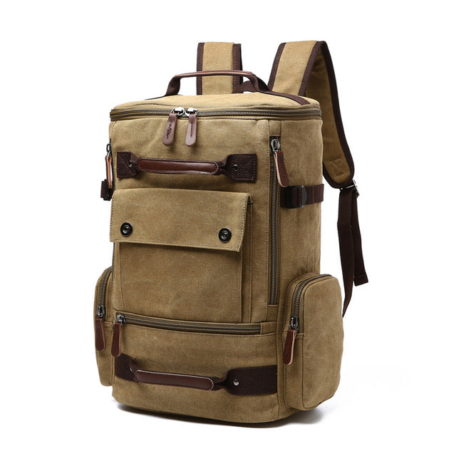 Vintage High Quality Canvas Travel Backpack - Khaki - Backpack - //
