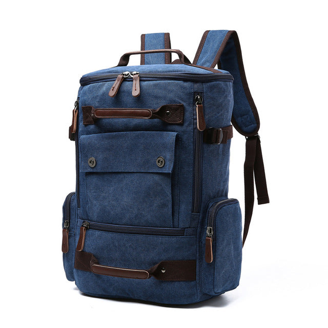 Vintage High Quality Canvas Travel Backpack - Blue - Backpack - //