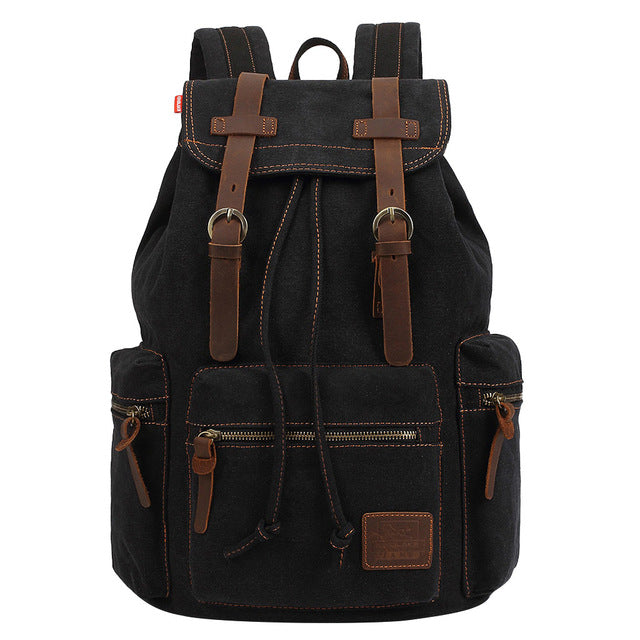 Vintage Canvas Travel Backpack With Wallet Set - black - Backpack - //