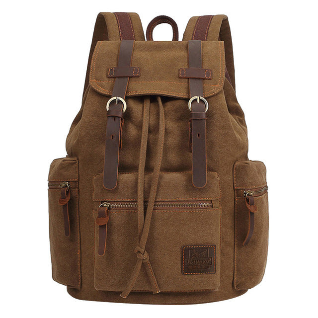 Vintage Canvas Travel Backpack With Wallet Set - khaki - Backpack - //