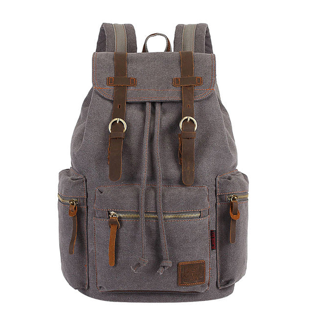Vintage Canvas Travel Backpack With Wallet Set - gray - Backpack - //