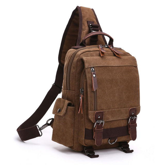 Small Canvas Shoulder Multifunctional Messenger Travel Backpack - Coffee 1 - Messenger Bag - //