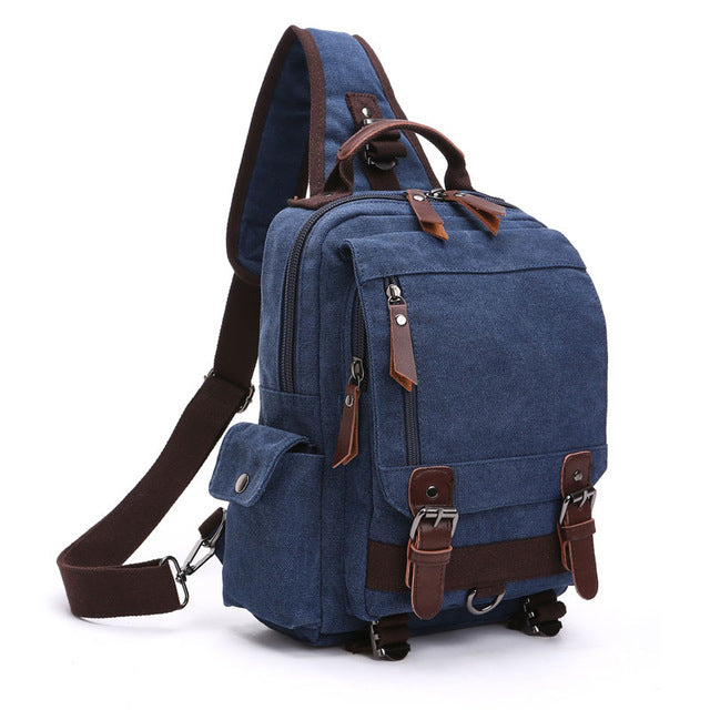 Small Canvas Shoulder Multifunctional Messenger Travel Backpack - Navy 1 - Messenger Bag - //