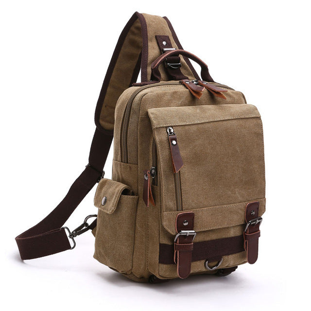 Small Canvas Shoulder Multifunctional Messenger Travel Backpack - Khaki 1 - Messenger Bag - //