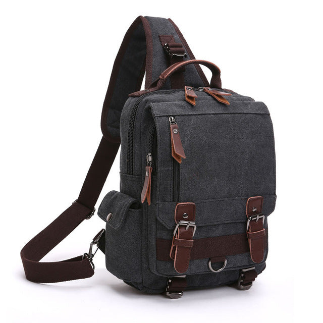 Small Canvas Shoulder Multifunctional Messenger Travel Backpack - Black 1 - Messenger Bag - //