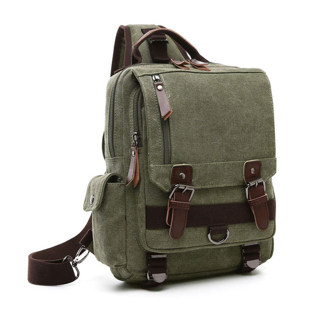 Small Canvas Shoulder Multifunctional Messenger Travel Backpack - Army Green 1 - Messenger Bag - //