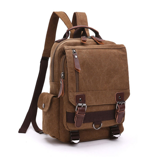 Small Canvas Shoulder Multifunctional Messenger Travel Backpack - Coffee 2 - Messenger Bag - //