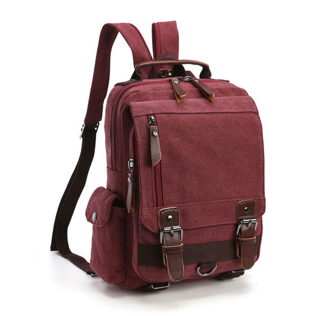 Small Canvas Shoulder Multifunctional Messenger Travel Backpack - Red 2 - Messenger Bag - //