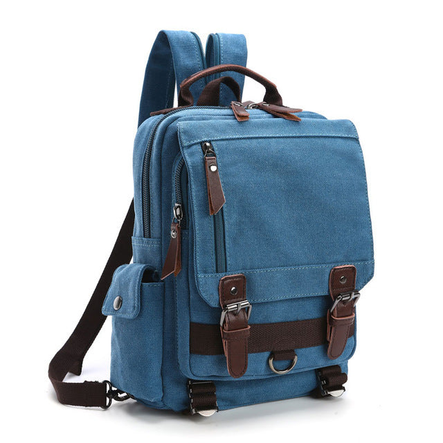Small Canvas Shoulder Multifunctional Messenger Travel Backpack - Sky Blue 2 - Messenger Bag - //