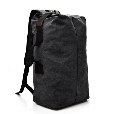 Large Capacity Duffel Rucksack + Backpack Canvas Bucket Shoulder Bag - Old style Black / Small 26x45x20cm - Duffel Bag - //