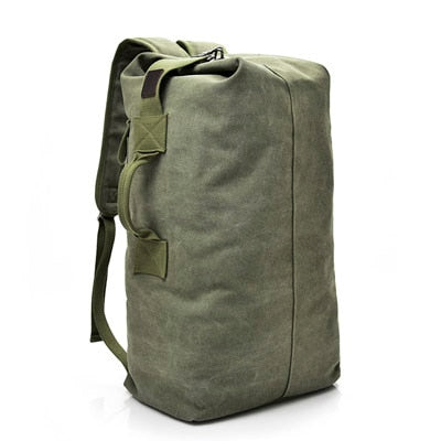 Large Capacity Duffel Rucksack + Backpack Canvas Bucket Shoulder Bag - Old style Green / Big 30x55x20cm - Duffel Bag - //