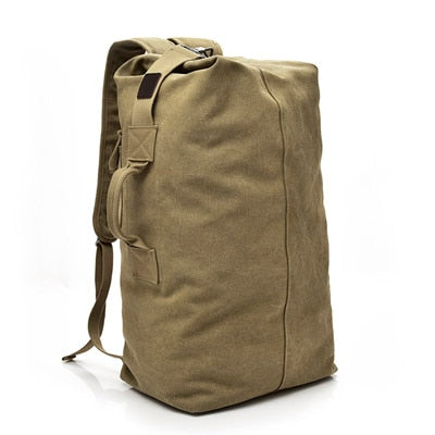 Large Capacity Duffel Rucksack + Backpack Canvas Bucket Shoulder Bag - Old style Khaki / Small 26x45x20cm - Duffel Bag - //