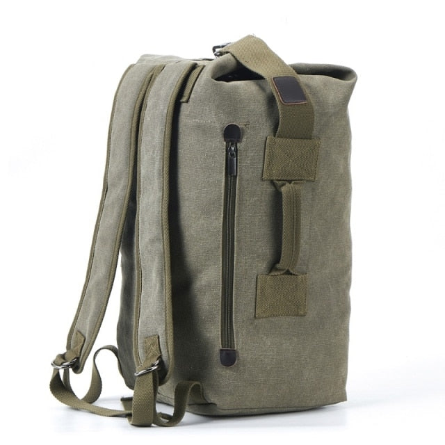 Large Capacity Duffel Rucksack + Backpack Canvas Bucket Shoulder Bag - New style Green / Small 26x45x20cm - Duffel Bag - //