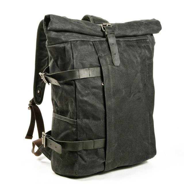 Urban Rider Premium Oil Waxed Canvas Backpack - Black - Backpack - //