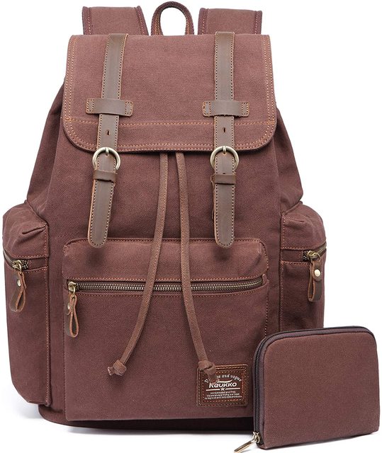Vintage Canvas Travel Backpack With Wallet Set - coffee set - Backpack - //