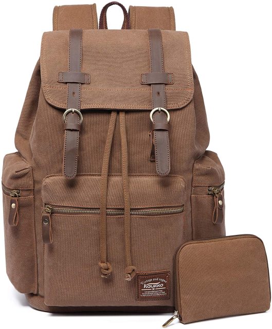 Vintage Canvas Travel Backpack With Wallet Set - khaki set - Backpack - //
