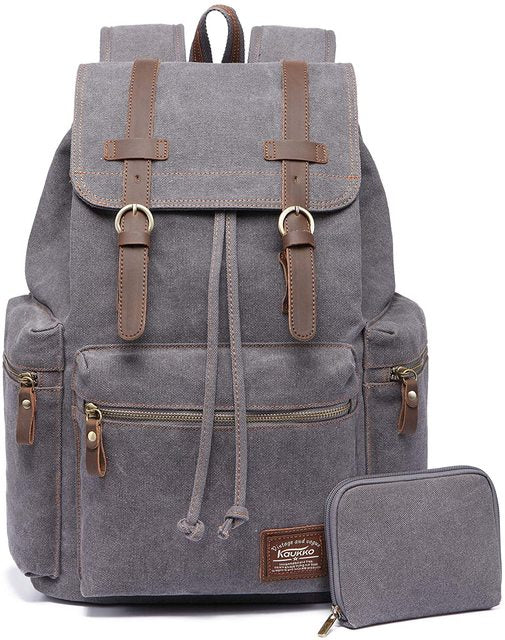 Vintage Canvas Travel Backpack With Wallet Set - gray set - Backpack - //